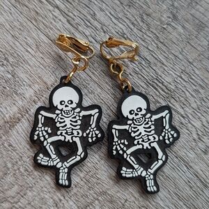 Vintage Hallmark 1987 Skeleton Halloween Clip On Earrings